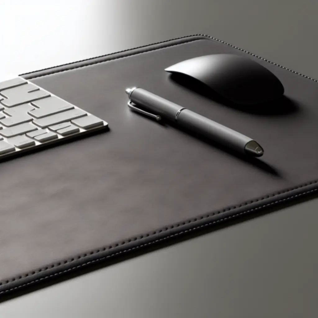 Detailfoto van een premium deskpad op een modern bureau